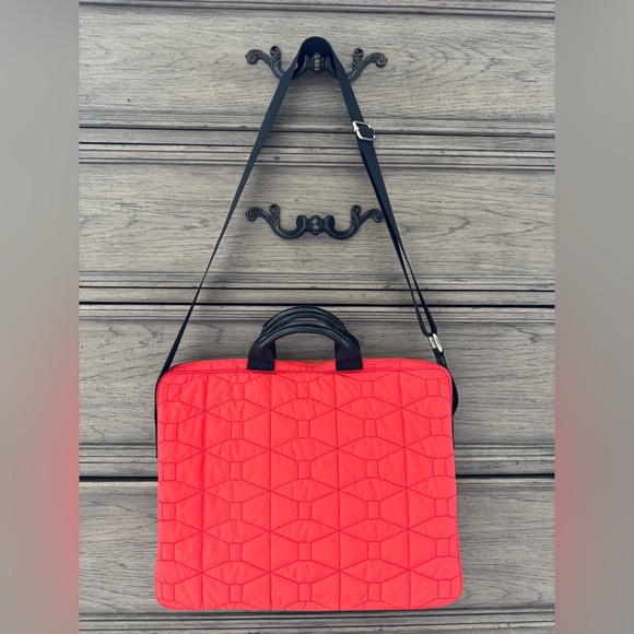 Kate Spade Quilted Bag EUC Signature Spade Quilted Chad Laptop Bag Red Orange - Picture 5 of 17